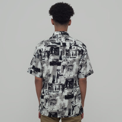 Benhill Kemeja Pria Linen Printing Lengan Pendek Abu 28808-46602