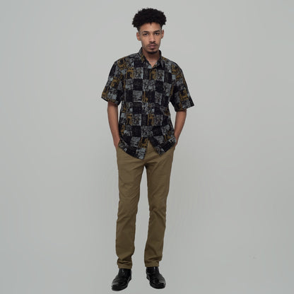 Benhill Kemeja Pria Linen Printing  Lengan Pendek Black 28806-46202