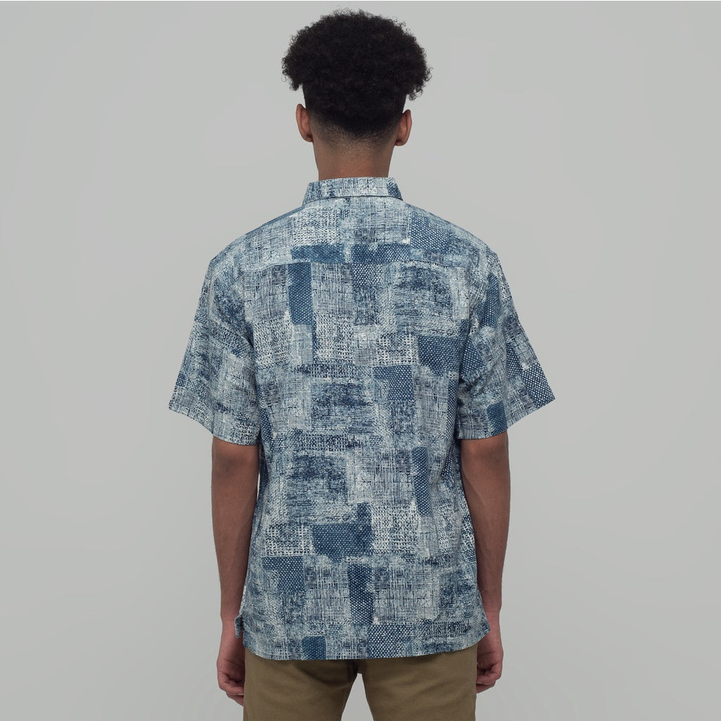 Benhill Kemeja Pria Linen Printing  Lengan Pendek Blue 28810-46302