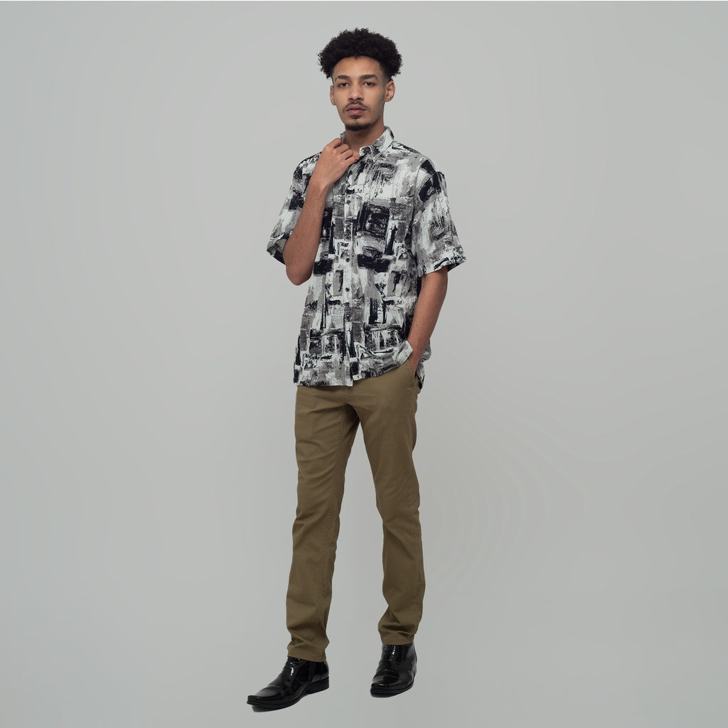 Benhill Kemeja Pria Linen Printing Lengan Pendek Abu 28808-46602