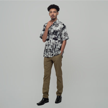 Benhill Kemeja Pria Linen Printing Lengan Pendek Abu 28808-46602