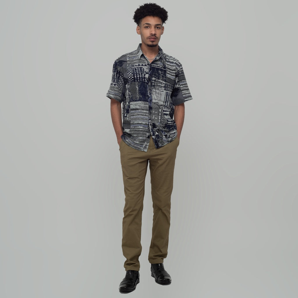 Benhill Kemeja Pria Linen Printing Lengan Pendek Biru 28816-46602