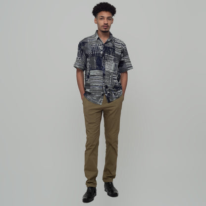 Benhill Kemeja Pria Linen Printing Lengan Pendek Biru 28816-46602