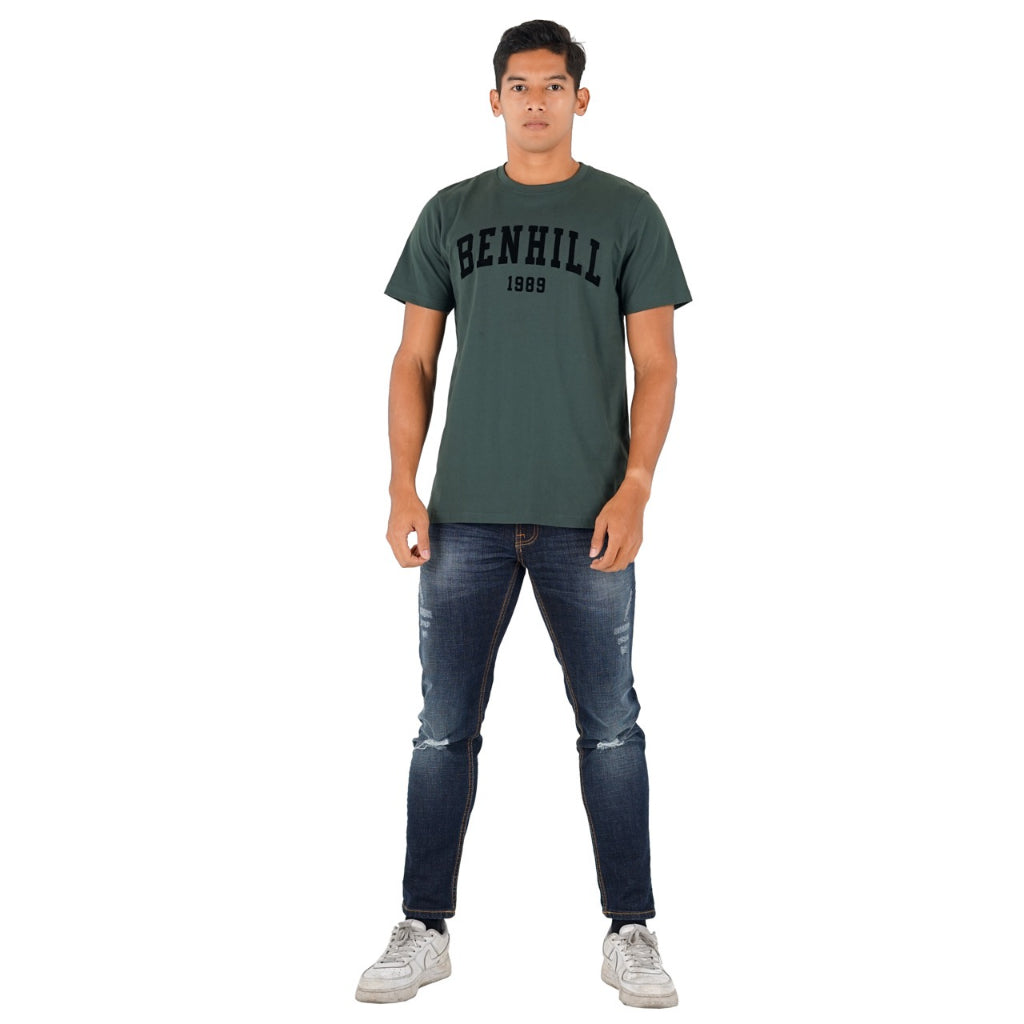 Benhill T-Shirt Pria Grafis Katun 30s Combed Pendek 3 Warna (Brown A86,Mint green A88,Hjiau botol A90)