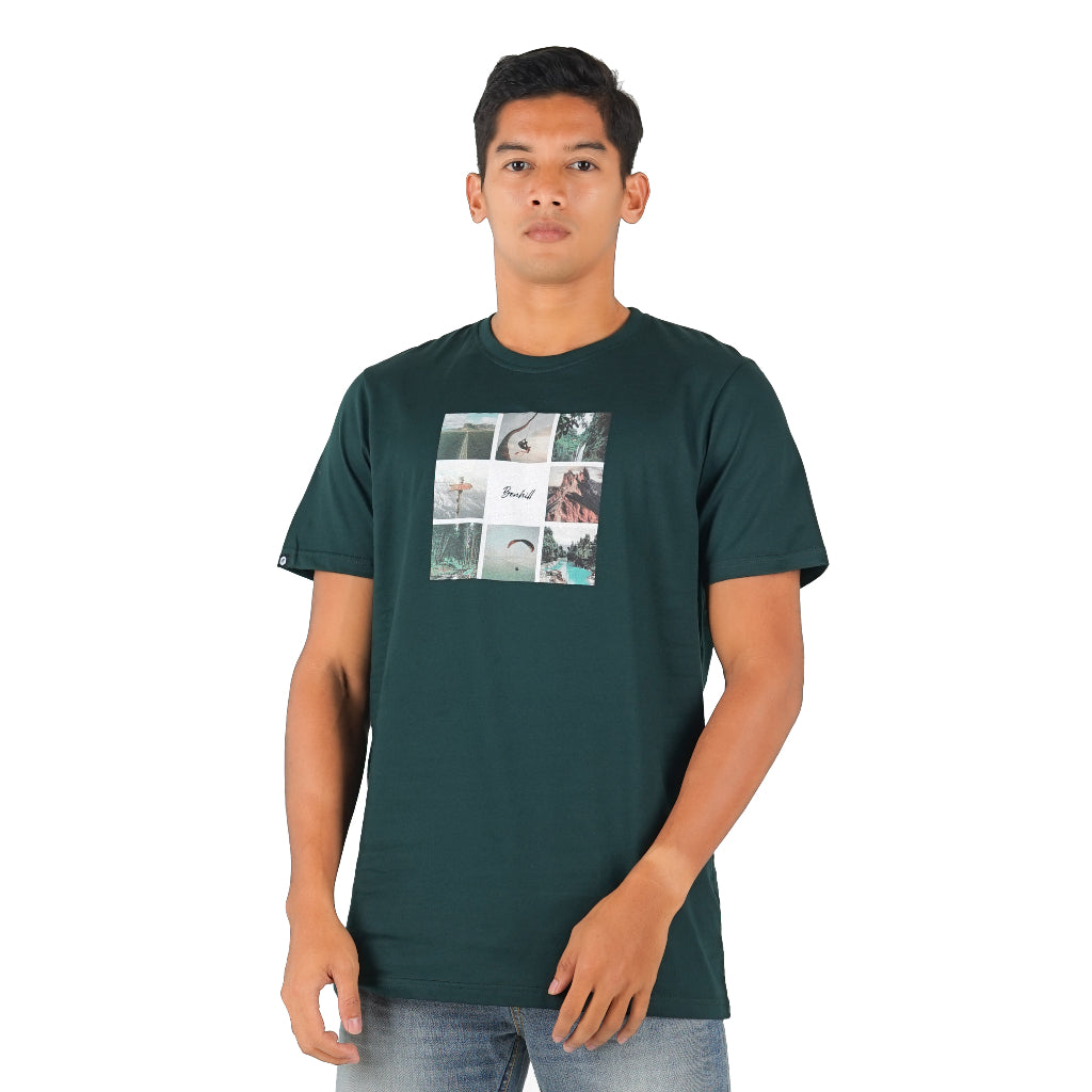 Benhill T-Shirt Pria Grafis Katun 30s Combed Pendek Hijau Botol 462-481-39768