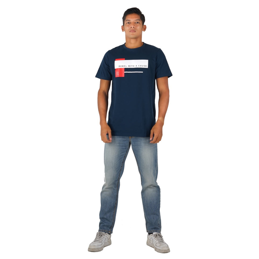Benhill T-shirt Pria Grafis Katun 30s Combed Pendek Navy A411-A412-29368