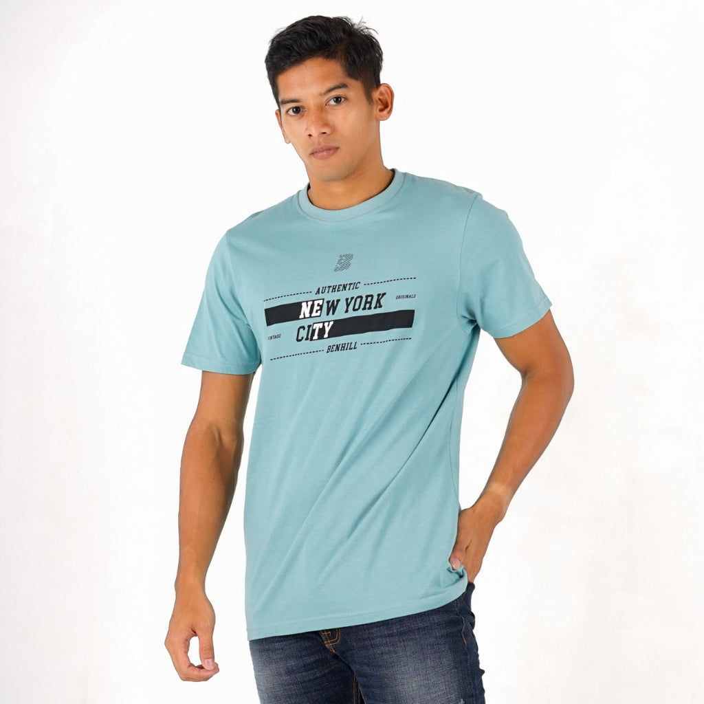 Benhill T-shirt Pria Grafis Katun 30s Combed Pendek Mint Green A407-A408-29768