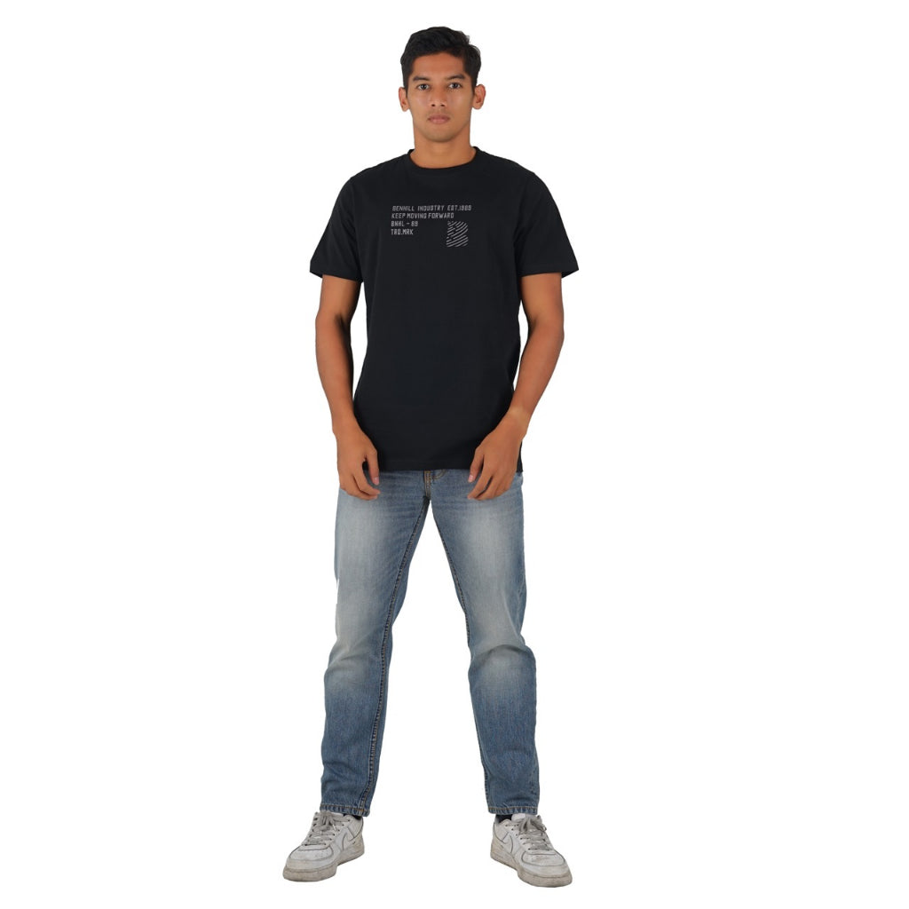 Benhill T-shirt Pria Grafis Katun 30s Combed Pendek Black A409-A410-29268