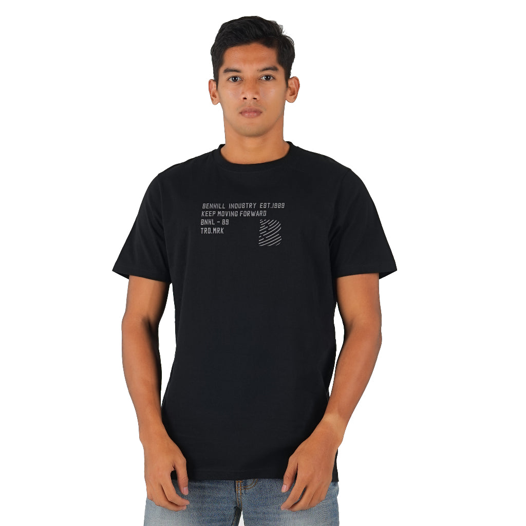 Benhill T-shirt Pria Grafis Katun 30s Combed Pendek Black A409-A410-29268