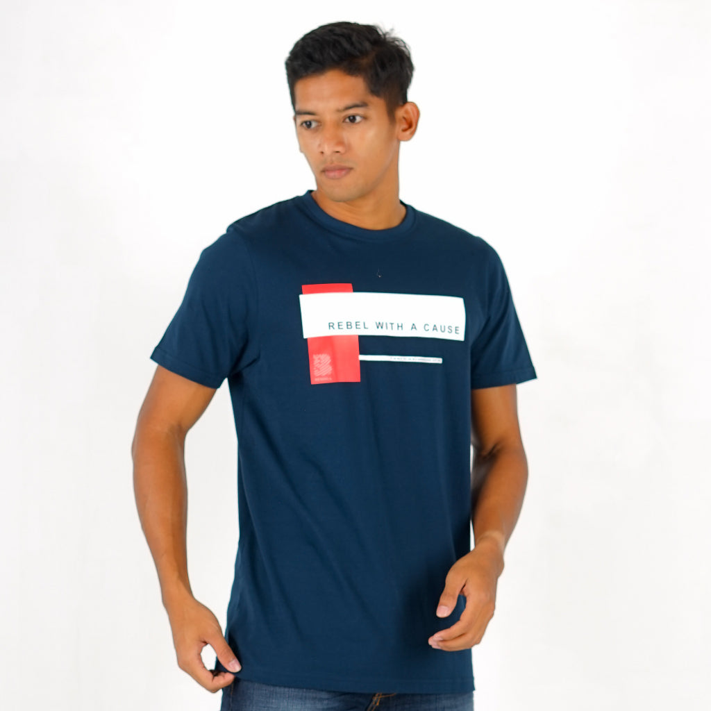 Benhill T-shirt Pria Grafis Katun 30s Combed Pendek Navy A411-A412-29368