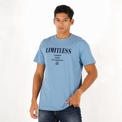 Benhill T-shirt Pria Grafis Katun 30s Combed Pendek Dusty Blue A97-A98-29368