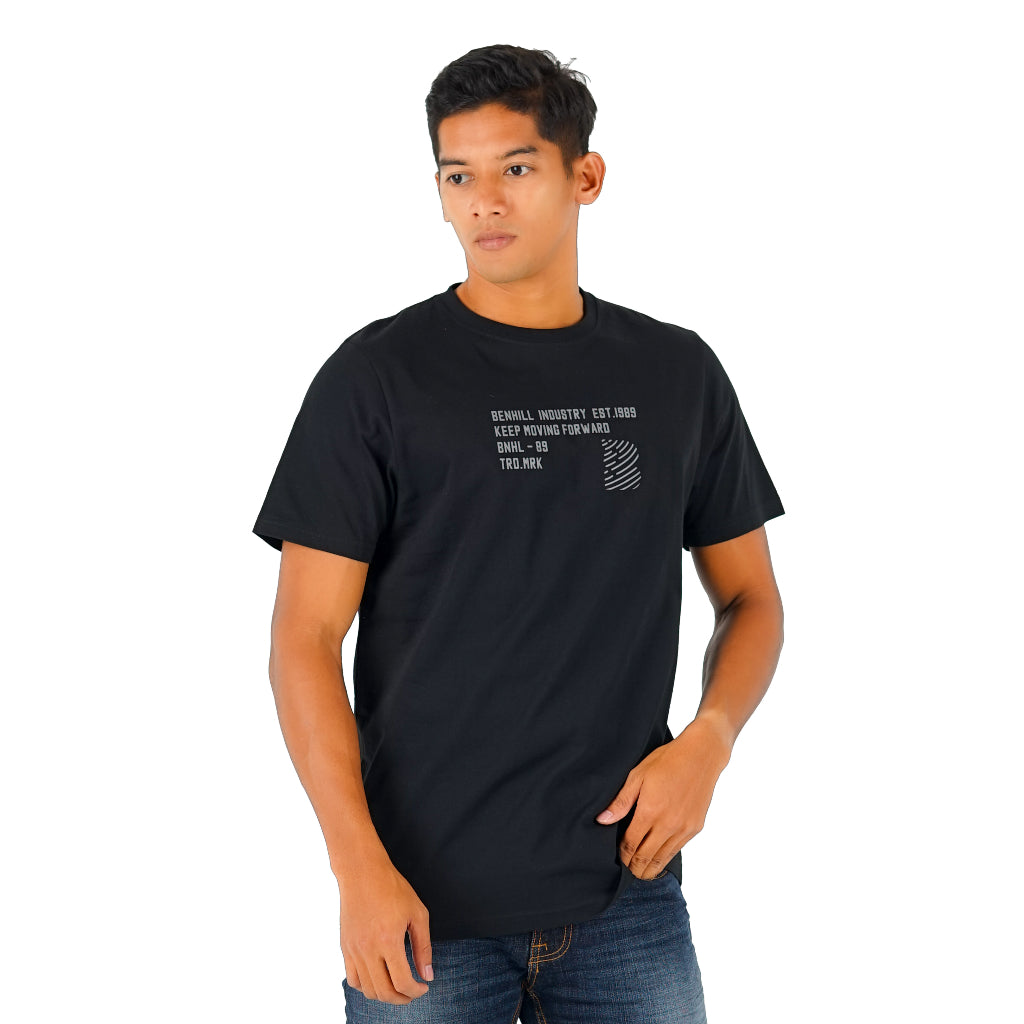 Benhill T-shirt Pria Grafis Katun 30s Combed Pendek Black A409-A410-29268
