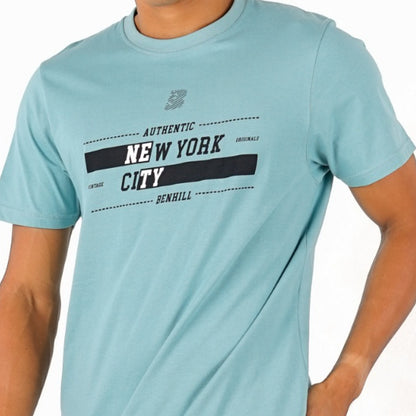 Benhill T-shirt Pria Grafis Katun 30s Combed Pendek Mint Green A407-A408-29768