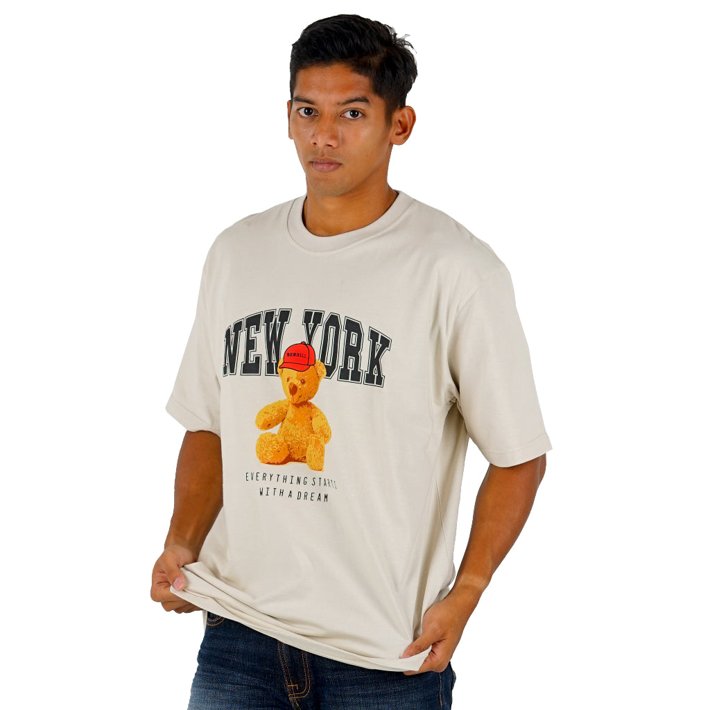 Benhill T-Shirt Pria Oversized Fit Cotton 20s Combed Pendek Cream A419-29968