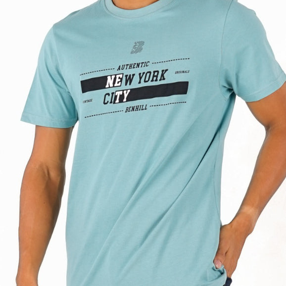 Benhill T-shirt Pria Grafis Katun 30s Combed Pendek Mint Green A407-A408-29768