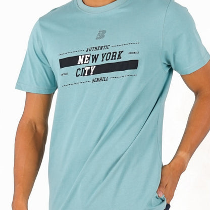 Benhill T-shirt Pria Grafis Katun 30s Combed Pendek Mint Green A407-A408-29768
