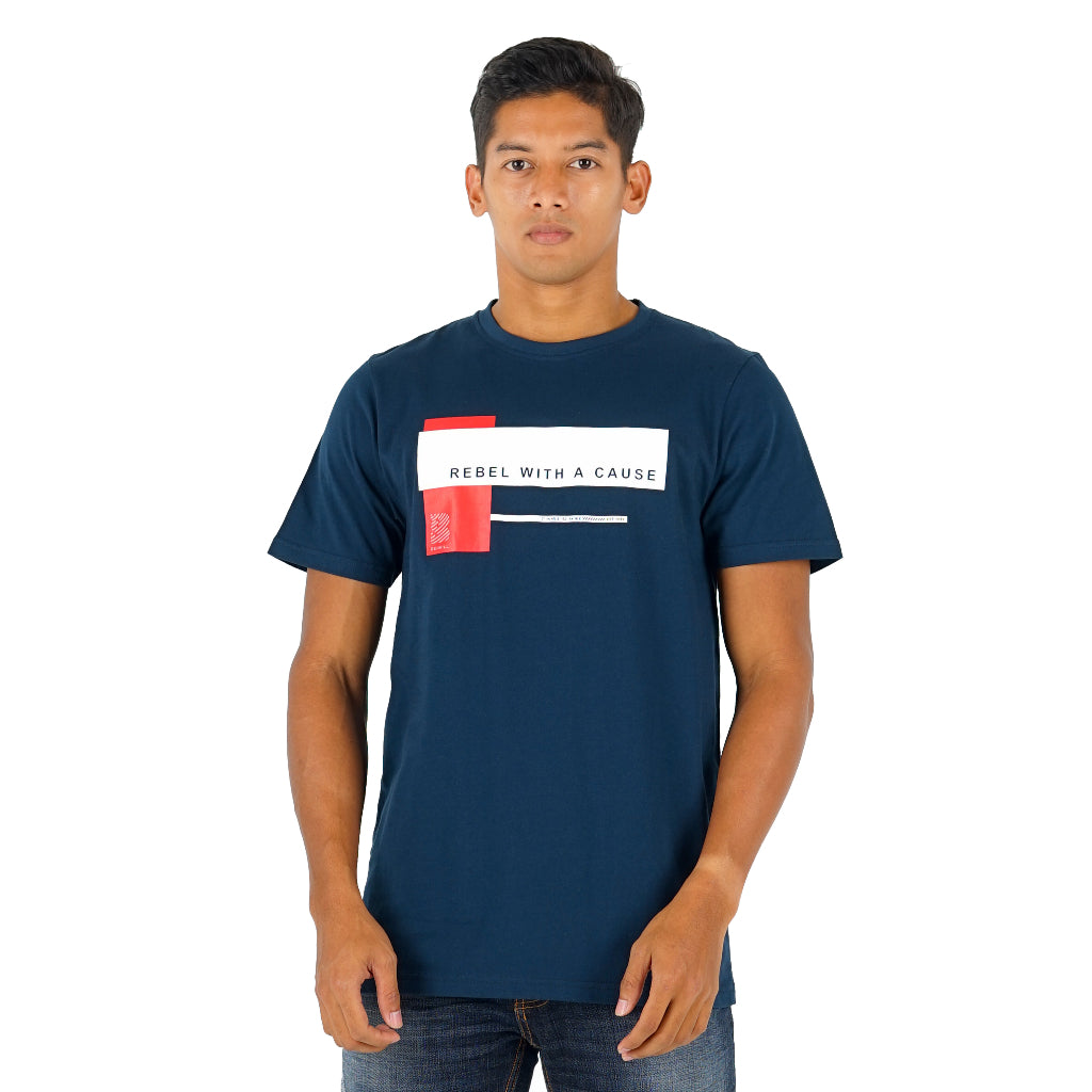 Benhill T-shirt Pria Grafis Katun 30s Combed Pendek Navy A411-A412-29368
