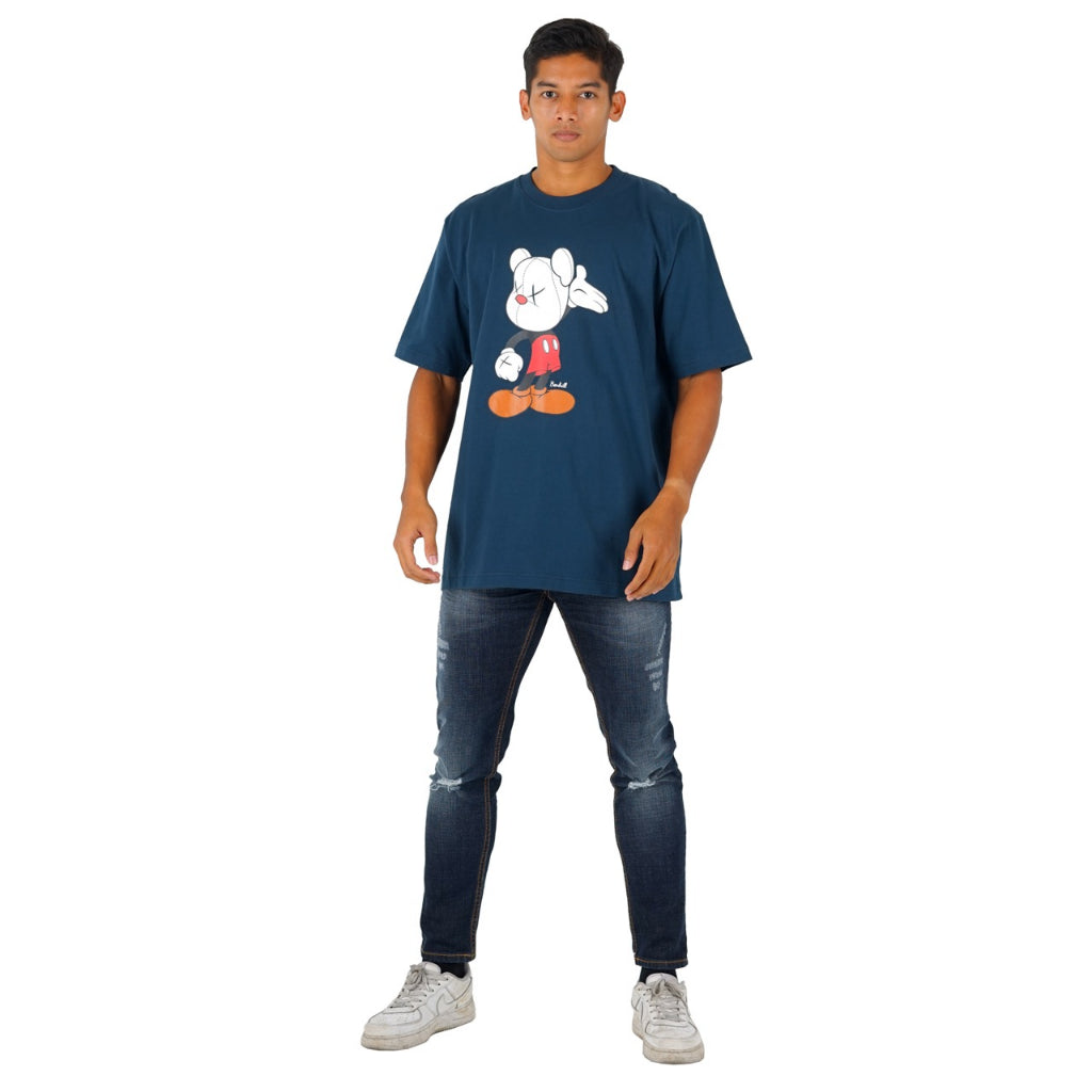 Benhill T-Shirt Pria Oversized Fit Cotton 20s Combed Pendek Navy Blue A413-29368