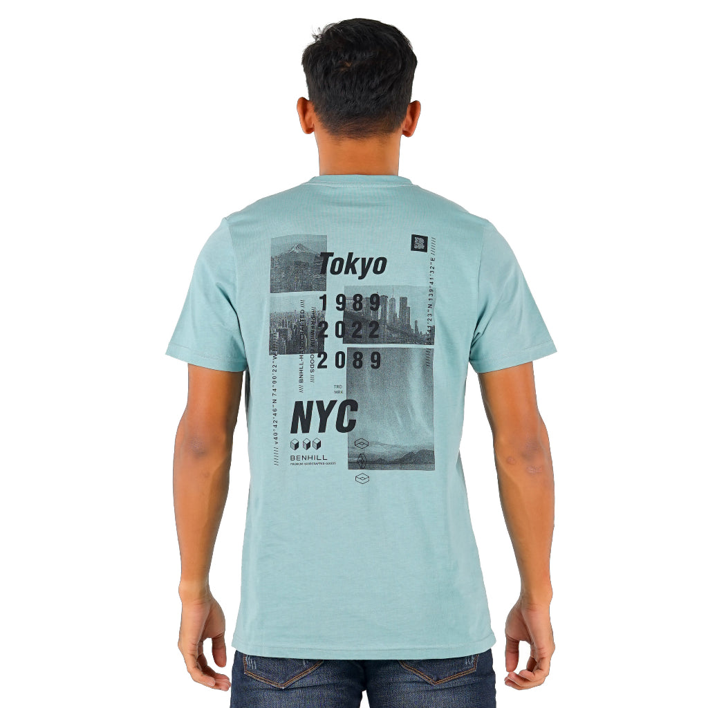 Benhill T-shirt Pria Grafis Katun 30s Combed Pendek Mint Green A405-A406-29768