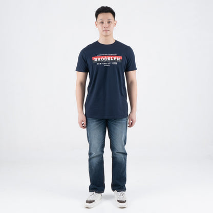 Benhill T-shirt Pria Grafis Katun 30s Combed Pendek Navy A475-39G68