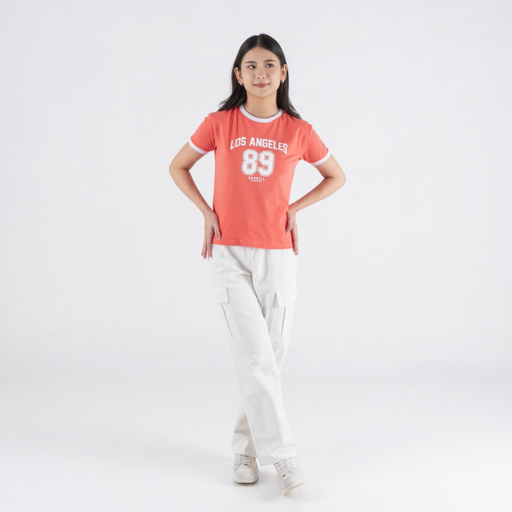 Benhill T-shirt Wanita Grafis Pendek Salmon - Black A585-A583