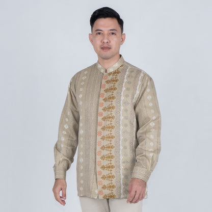 Benhill Kemeja Koko Pria "Tenun Sultan" Dobby Printing Panjang  Khaki 51037-36509
