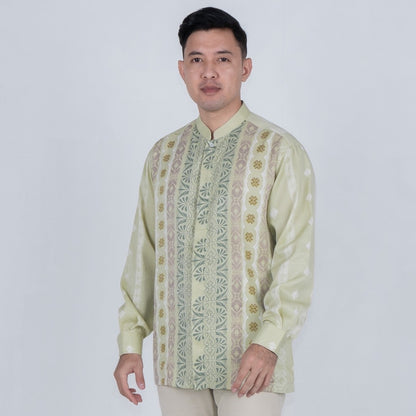 Benhill Kemeja Koko Pria "Tenun Sultan" Dobby Printing Panjang  Dusty Green 51035-36E09