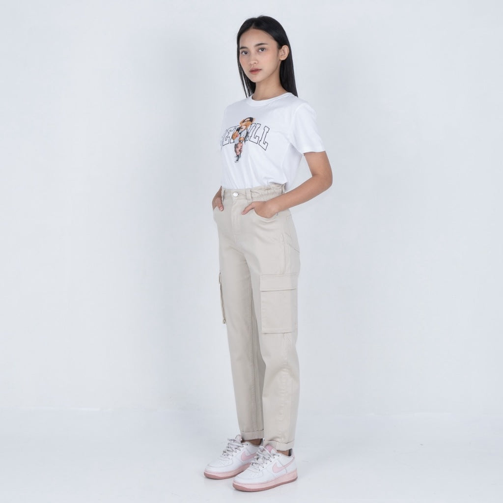 Benhill Celana "Miso" Wanita Cotton Stretch High Waist Cargo Pants Beige A523-2290Y