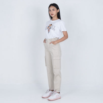 Benhill Celana "Miso" Wanita Cotton Stretch High Waist Cargo Pants Beige A523-2290Y