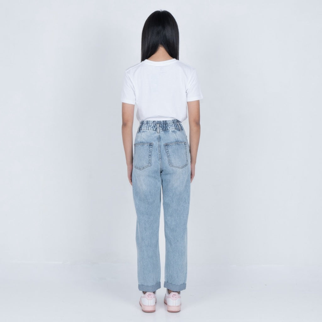 BENHILL Celana Wanita "BYEOL" Highwaist Loose Straight Jeans Light Blue A508-3232G