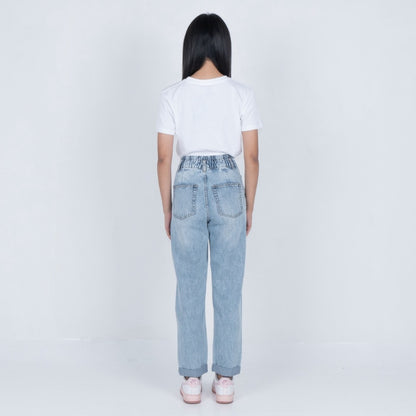 BENHILL Celana Wanita "BYEOL" Highwaist Loose Straight Jeans Light Blue A508-3232G