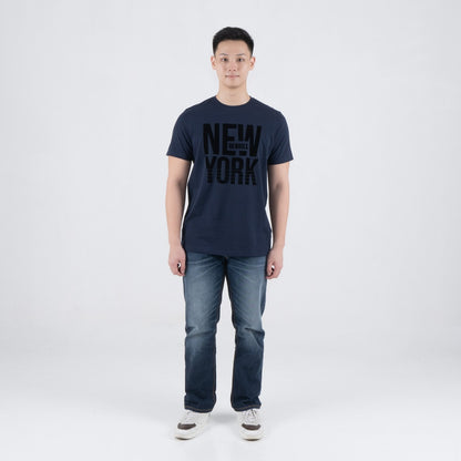 Benhill T-shirt Pria Grafis Katun 30s Combed Pendek Navy A477-39G68