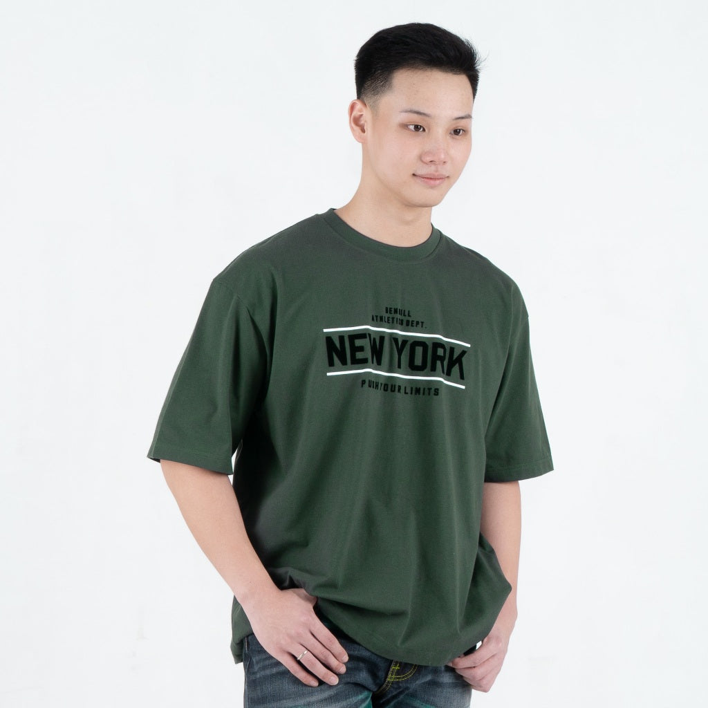 Benhill T-Shirt Pria Oversized Fit Cotton 20s Combed Pendek Hijau Botol A463-39H68