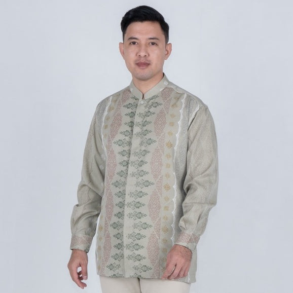 Benhill Kemeja Koko Pria "Tenun Sultan" Dobby Printing Panjang Olive 51039-36H09