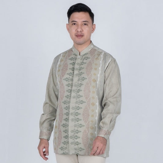 Benhill Kemeja Koko Pria "Tenun Sultan" Dobby Printing Panjang Olive 51039-36H09