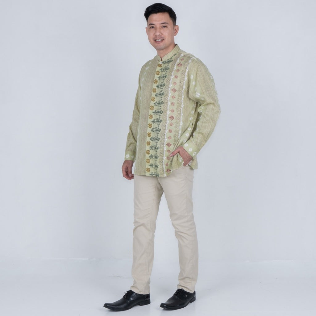 Benhill Kemeja Koko Pria "Tenun Sultan" Dobby Printing Panjang Dusty Green 51025-36E09