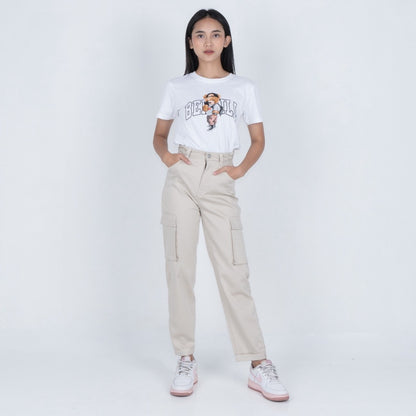 Benhill Celana "Miso" Wanita Cotton Stretch High Waist Cargo Pants Beige A523-2290Y