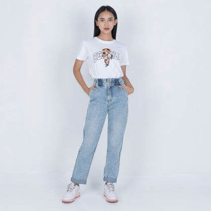 BENHILL Celana Wanita "BYEOL" Highwaist Loose Straight Jeans Light Blue A508-3232G