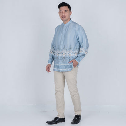 Benhill Kemeja Koko Pria "Tenun Sultan" Dobby Printing Panjang Baby Blue 51043-16309
