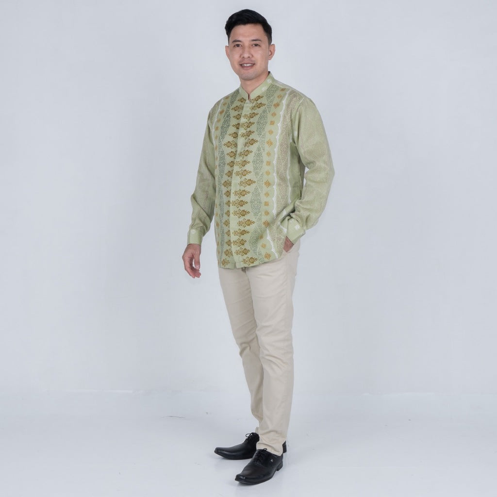 Benhill Kemeja Koko Pria "Tenun Sultan" Dobby Printing Panjang  Sage 51029-36E09