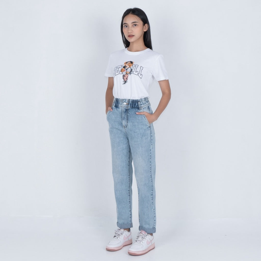 BENHILL Celana Wanita "BYEOL" Highwaist Loose Straight Jeans Light Blue A508-3232G