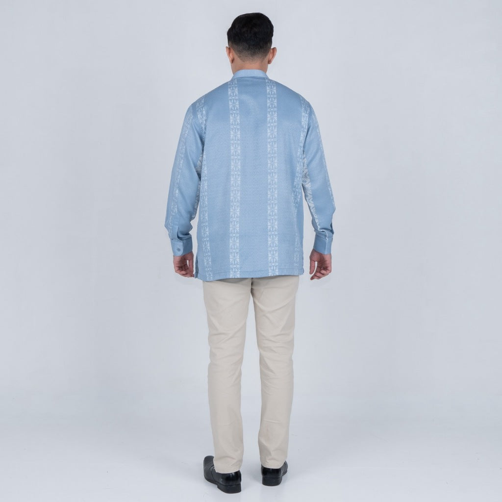 Benhill Kemeja Koko Pria "Tenun Sultan" Dobby Printing Panjang Blue 51031-16309