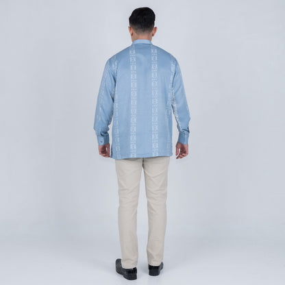 Benhill Kemeja Koko Pria "Tenun Sultan" Dobby Printing Panjang Blue 51031-16309