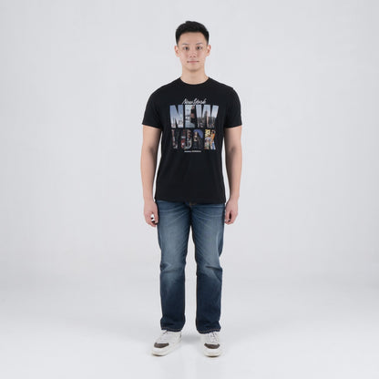 Benhill T-shirt Pria Grafis Katun 30s Combed Pendek Black A483-39268