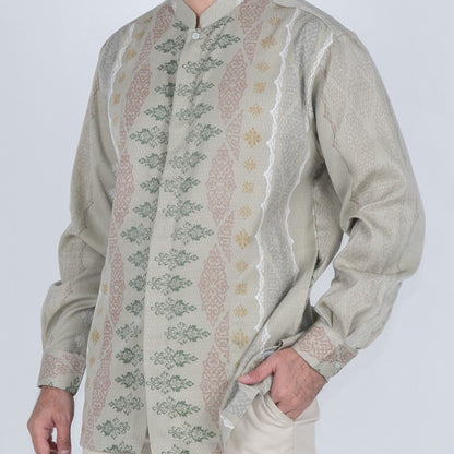 Benhill Kemeja Koko Pria "Tenun Sultan" Dobby Printing Panjang Olive 51039-36H09