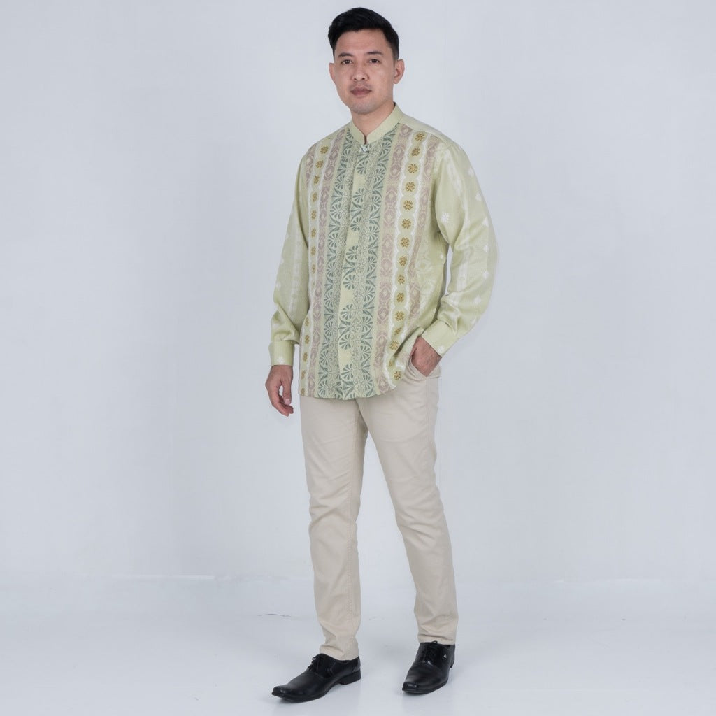 Benhill Kemeja Koko Pria "Tenun Sultan" Dobby Printing Panjang  Dusty Green 51035-36E09