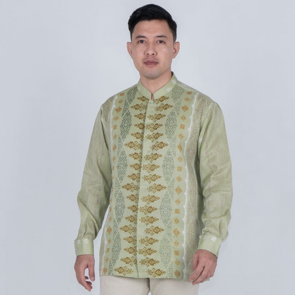 Benhill Kemeja Koko Pria "Tenun Sultan" Dobby Printing Panjang  Sage 51029-36E09
