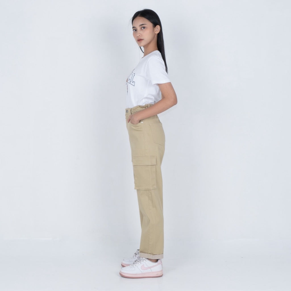 Benhill Celana "Miso" Wanita Cotton Stretch High Waist Cargo Pants Cream A522-2250Y
