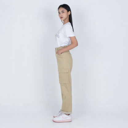 Benhill Celana "Miso" Wanita Cotton Stretch High Waist Cargo Pants Cream A522-2250Y