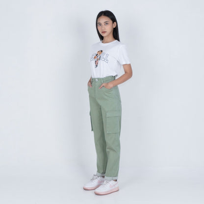 Benhill Celana "Miso" Wanita Cotton Stretch High Waist Cargo Pants Olive A521-2270Y
